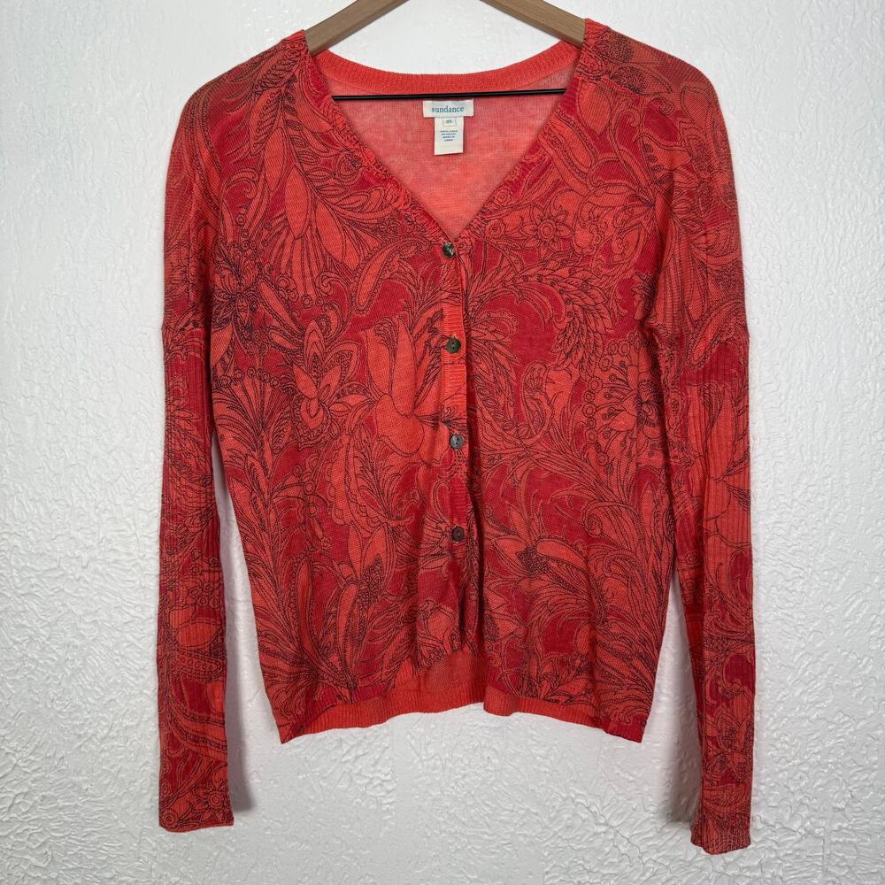 Sundance Linen Floral Paisley Button Front Cardigan Lightweight Boho Size XS
